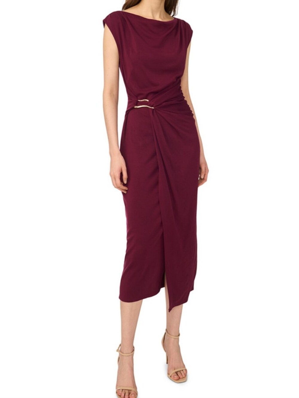 MSK Women's Elegant Sleeveless Twist-Detail Midi Dress  - Size Large